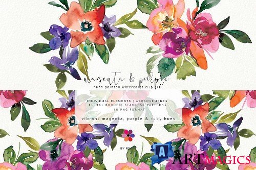 Watercolor Vibrant Colors Floral Clipart Collection - 278584