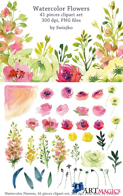 Watercolor Garden Flowers - 636799