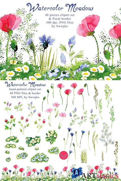 Watercolor Meadow clipart - 794734