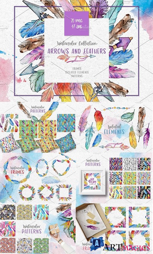 Arrows and Feathers Watercolor png - 3895083