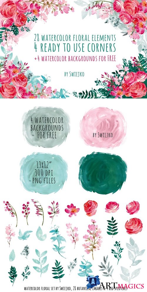 Watercolor flowers, corners - 436613