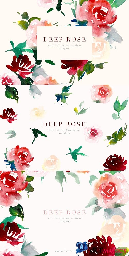 Watercolour Flowers - Deep Rose - 2492951
