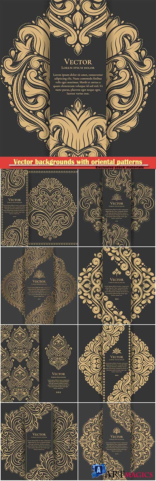 Vector backgrounds with oriental gold patterns