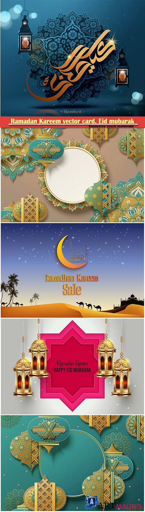Ramadan Kareem vector card, Eid mubarak calligraphy design templates # 33