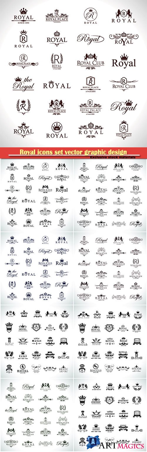 Royal icons set vector graphic design