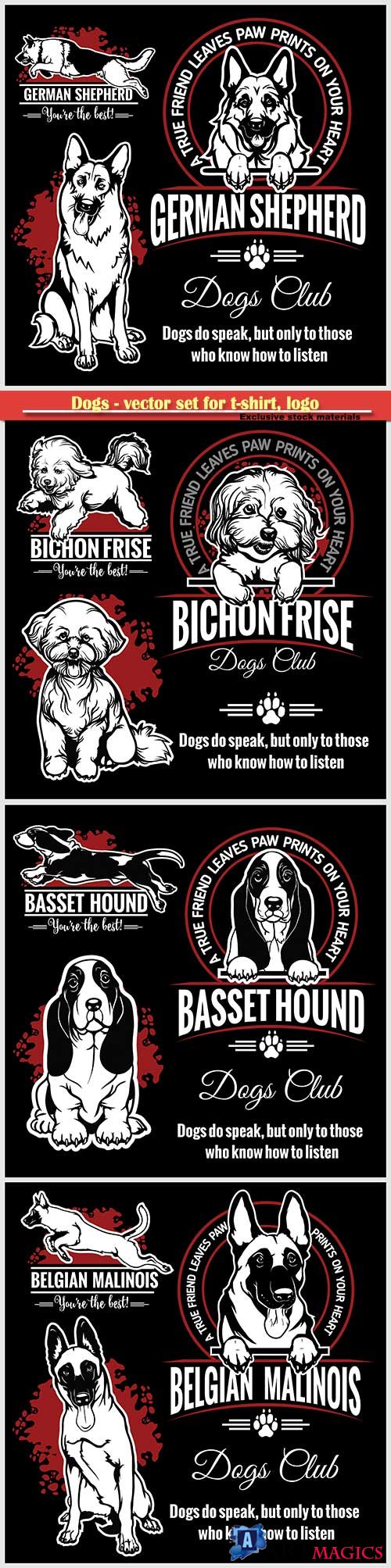 Dogs - vector set for t-shirt, logo and template badges