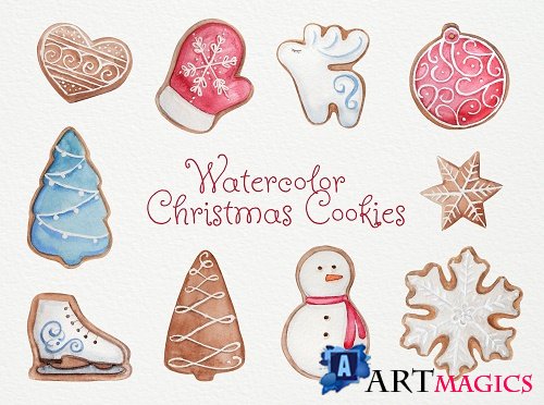 Watercolor Christmas Cookies Set