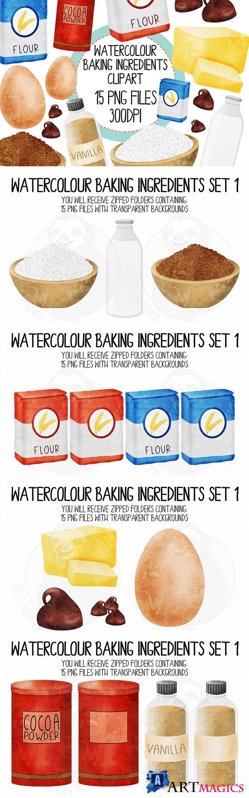 Watercolor Baking Ingredients Clip Art Set - 279416