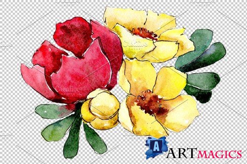 Bouquet Folk wisdom watercolor png - 3900091