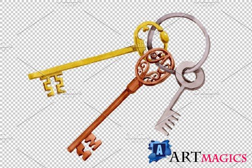 Key old antique watercolor png - 3898773
