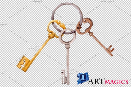 Key old antique watercolor png - 3898773