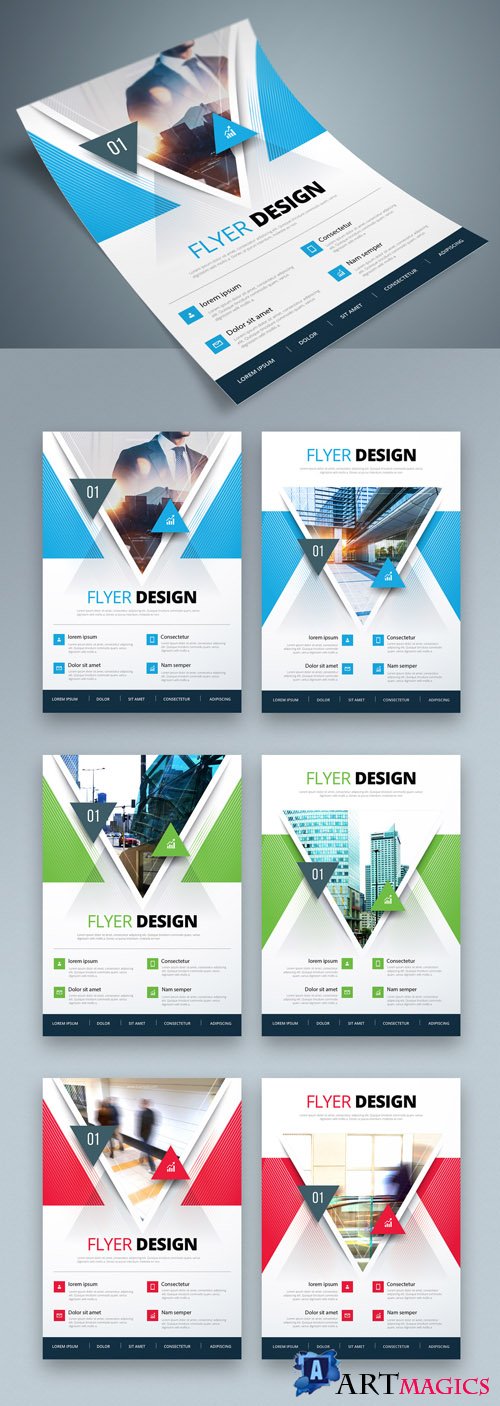 Colorful Business Flyer Layout with Triangle Elements_267840363