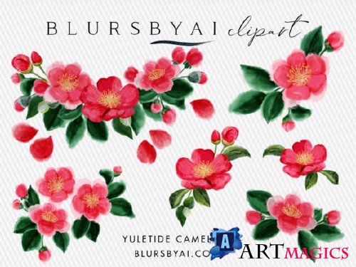 Winter Yuletide Camellias Clipart
