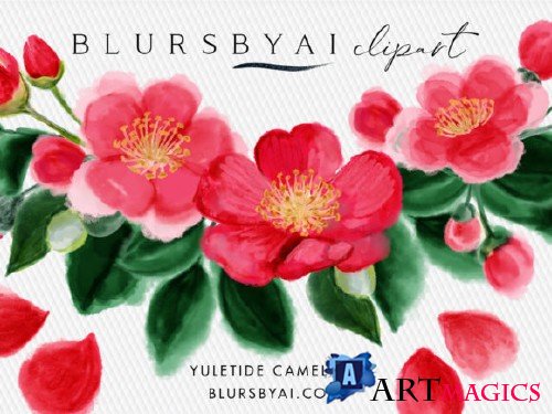 Winter Yuletide Camellias Clipart