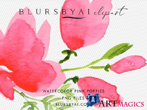 Pink Watercolor Poppies Clipart