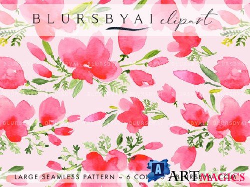 Pink Watercolor Poppies Patterns