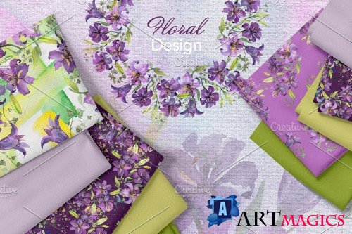 Purple Watercolor Bouquet of lilies - 3904243