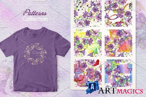 Purple Watercolor Bouquet of lilies - 3904243