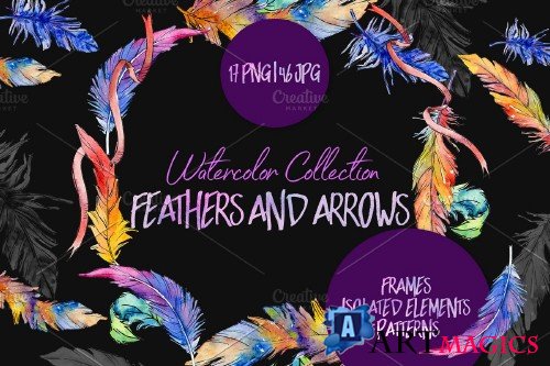 Feathers and arrows Watercolor png - 3903685