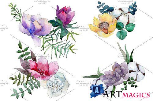 Bouquet Summer nights watercolor png - 3908409