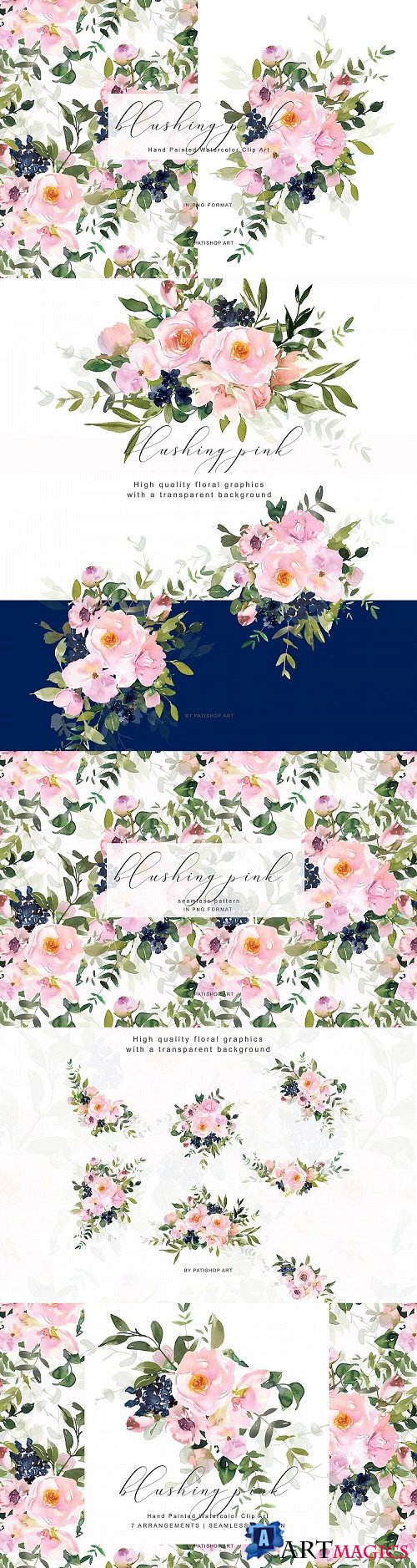 Romantic Watercolor Blush Floral Clipart Collection - 282072