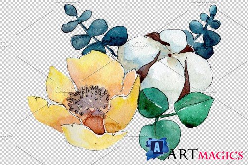 Bouquet Summer nights watercolor png - 3908409