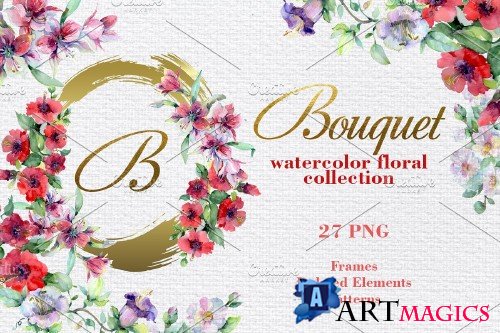 Bouquet of bright dreams watercolor - 3903603
