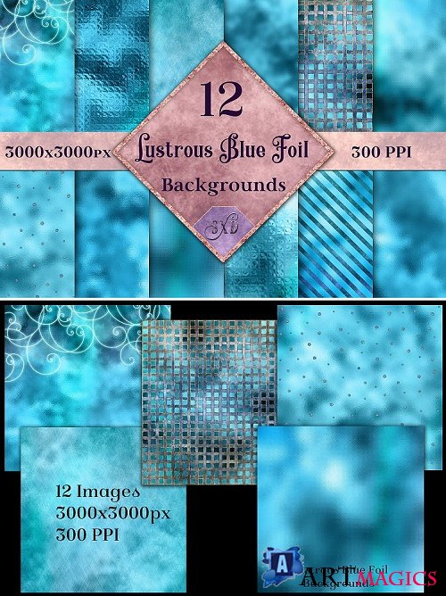 Lustrous Blue Foil Backgrounds - 12 Image Textures Set - 281886