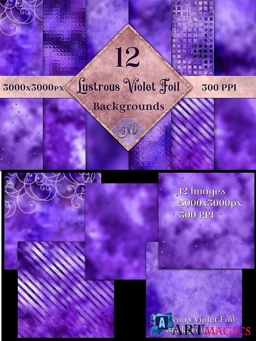 Lustrous Violet Foil Backgrounds - 12 Image Textures Set - 282536