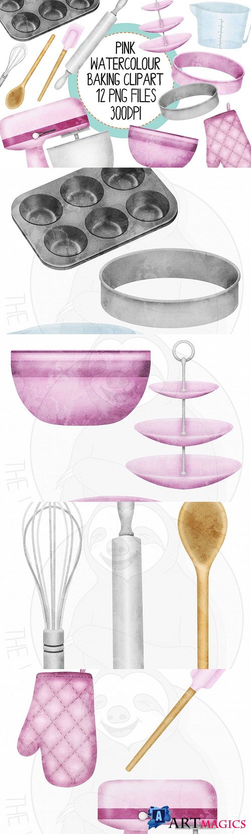 Pink Watercolor Baking Clip Art Set - 278363