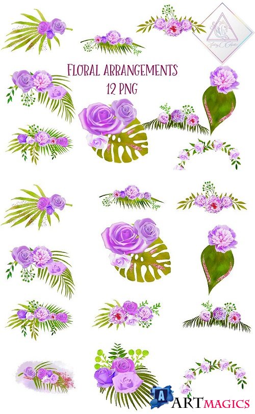 Purple Floral Arrangements Clipart - 282116