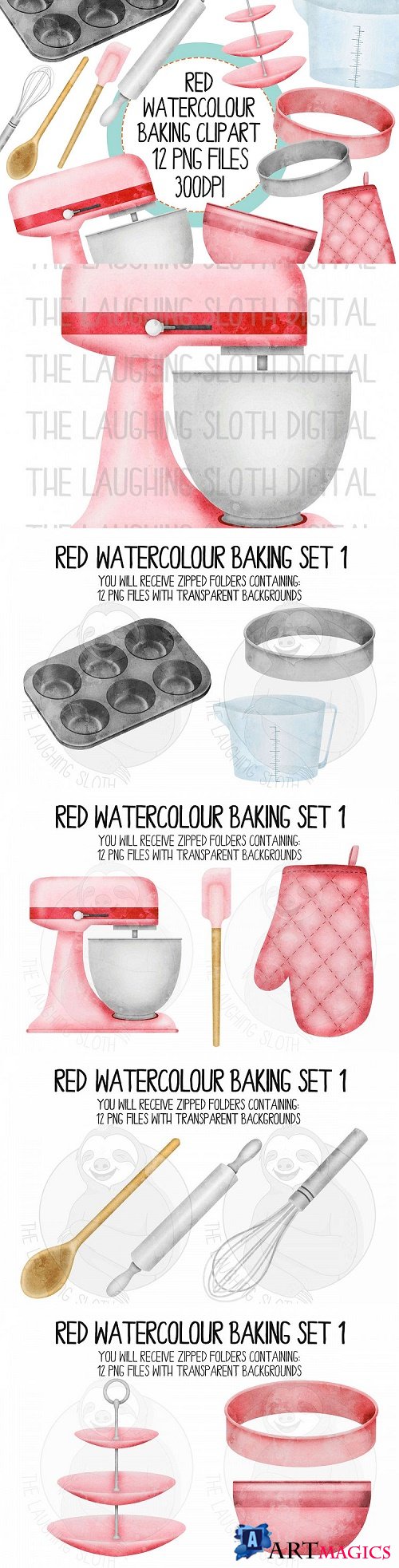 Red Watercolor Baking Clip Art Set - 281634