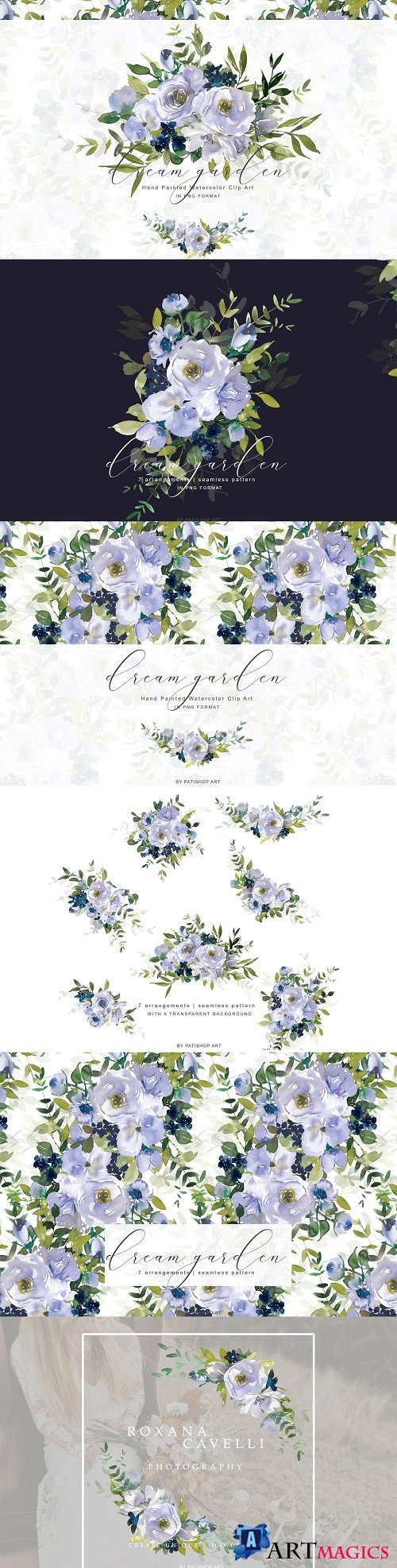 Watercolor Violet Floral Clipart Set - 3912522