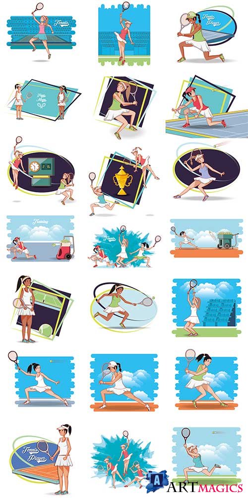       -   / Girl plays tennis - Vector Graphics