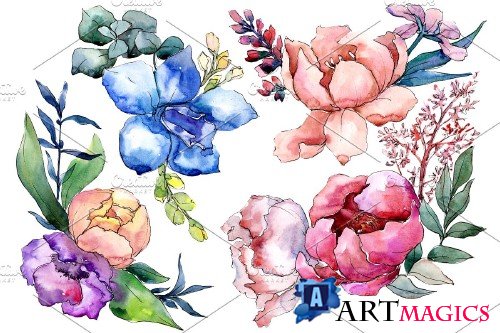 Bouquet Fairy watercolor png - 3916793