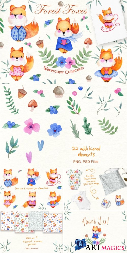 Watercolor Foxes Collection - 3919098