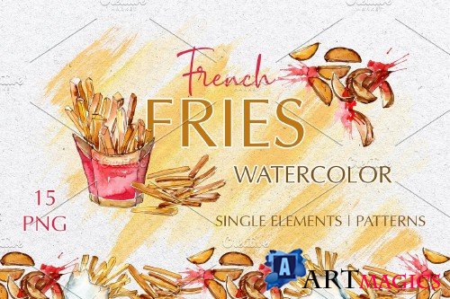 French fries Watercolor png - 3923767