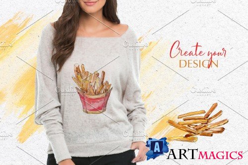 French fries Watercolor png - 3923767