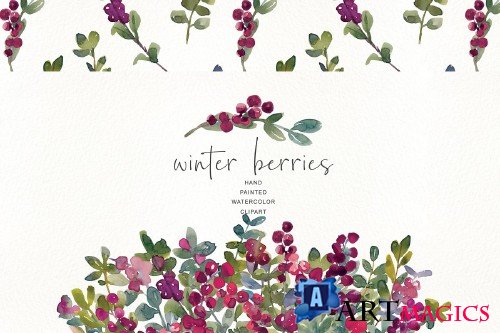 Watercolor Winter Berry Clipart - 3187401