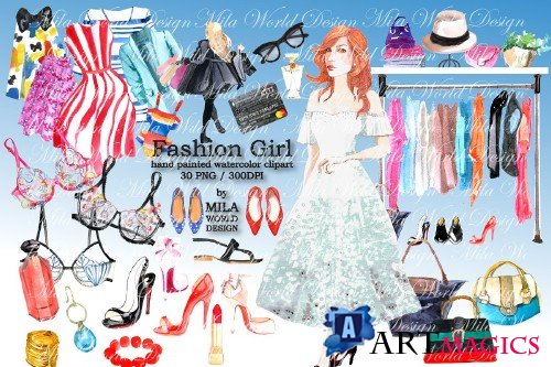 Fashion Girl Watercolor Clip Art - 3915890