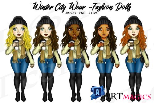 Winter Fashion Latte Girls Clipart, Fashion Illustrations - 204477
