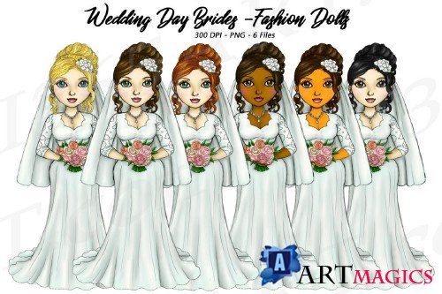 Bride Clipart Wedding Girls, Fashion Doll Illustrations, PNG - 246338