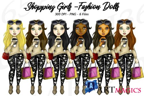 Shopping Girls Clipart, Fashion Girls Illustrations, PNG - 204328