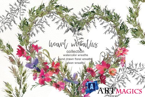 Collection of Floral Heart Wreaths - 3378610