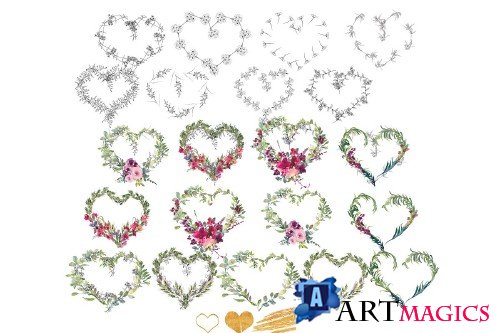 Collection of Floral Heart Wreaths - 3378610