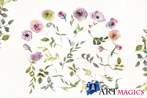 Watercolor Pink Mauve Subtle Flowers - 3162154