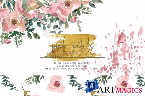 Watercolor Pink Blush Rose Clipart - 3355217