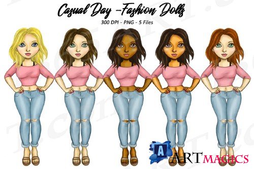 Casual Girls Clipart, Fashion Planner Doll Illustrations - 204292