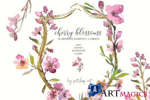 Hand Painted Cherry Blossoms Crests - 3481456