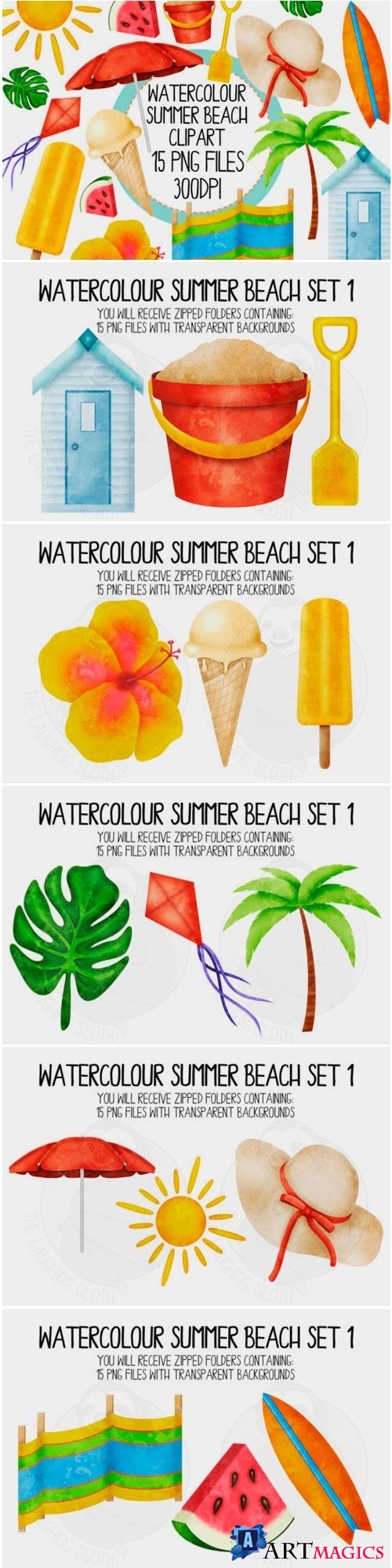 Watercolor Summer Beach Clip Art Set 1 - 283560